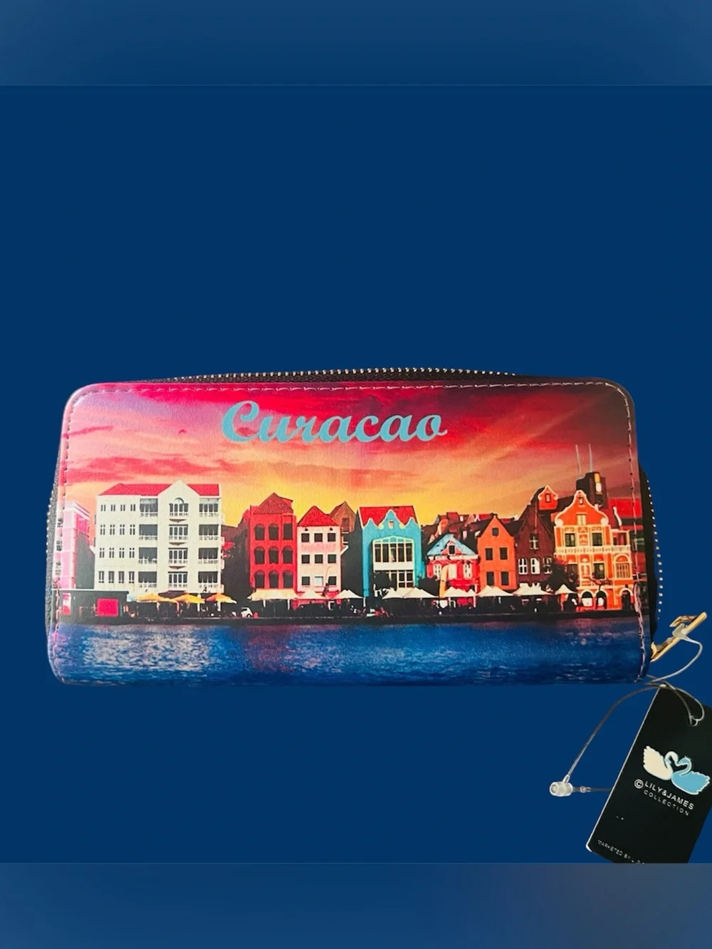 Lily & James Curaçao Large Zip-Around Wallet - Sunset Harbor Print